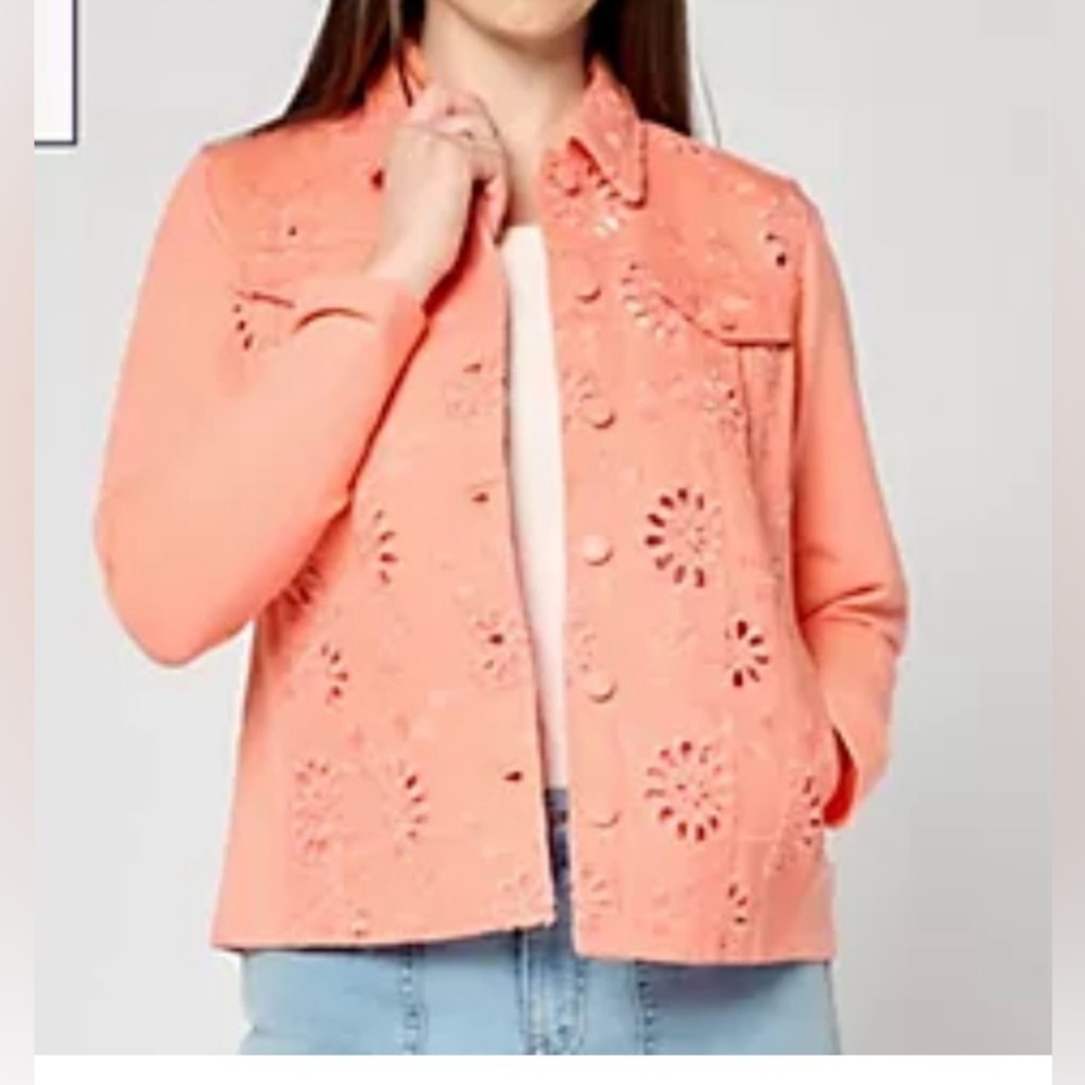Belle by Kim Gravel Orange Eyelet Jacket Women